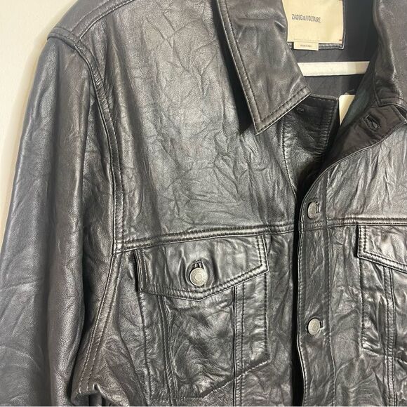 $768 Zadig & Voltaire Crinkle Leather Jacket NWT XXL  missing one button - Picture 7 of 11